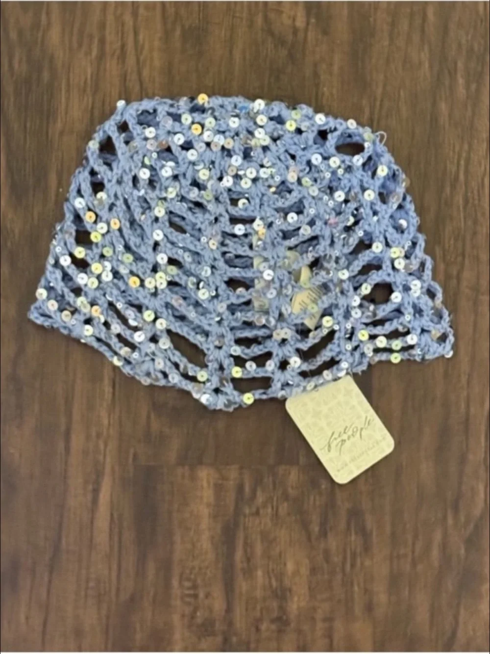 Free People Mika Light Blue Sequin disco Crochet skull cap